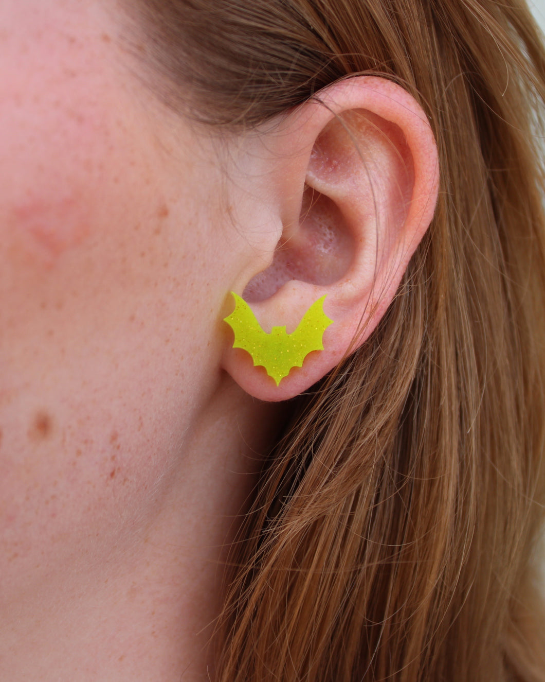 Chartreuse Glow Bat Earrings