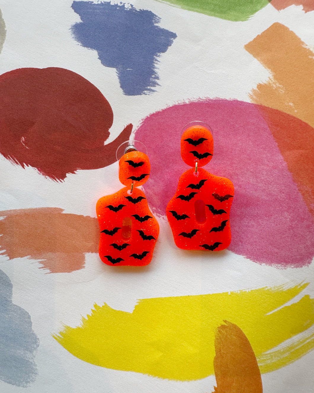 Orange Glow Bat Pepper Earrings