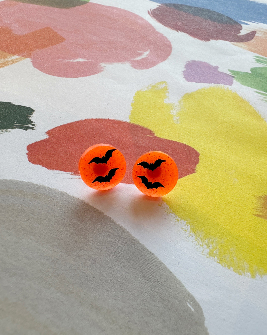 Orange Glow Bat Denise Post Earrings