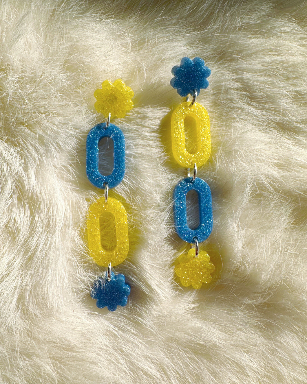 Blue + Yellow Demy Earrings - OOAK