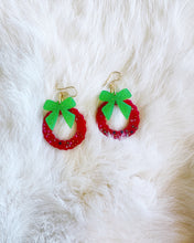 Load image into Gallery viewer, Red Christmas Wreath Earrings - OOAK
