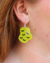 Load image into Gallery viewer, Chartreuse Glow Bats Amber Earrings
