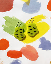 Load image into Gallery viewer, Chartreuse Glow Bats Amber Earrings
