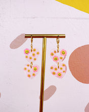 Load image into Gallery viewer, Pink Smiley Daisy 2-Heart Isla Earrings - OOAK
