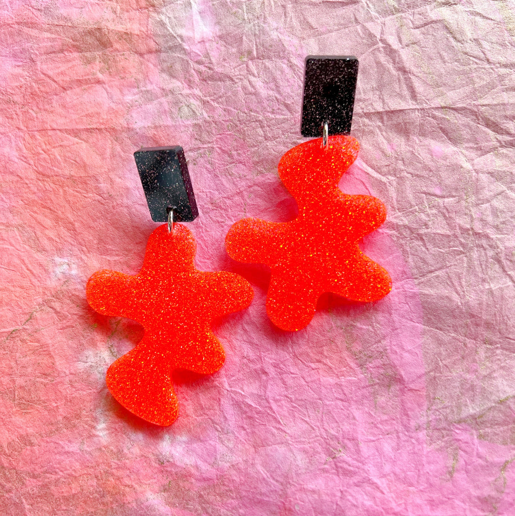 Orange + Black Ashley Earrings - OOAK