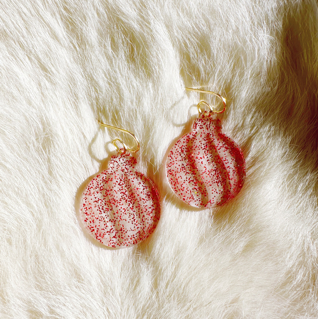 Red Glitter Ornament Earring - OOAK